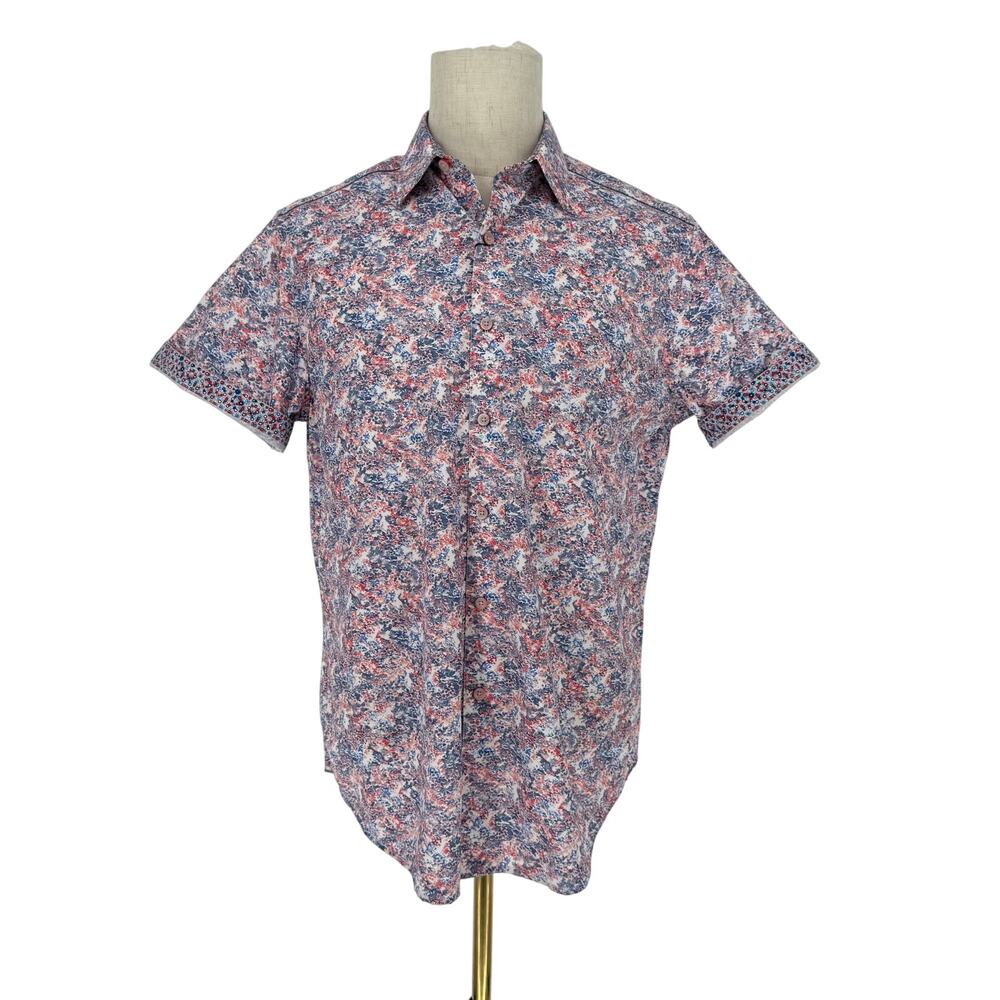 Robert Graham Button Front Short Sleeve Shirt HAAS Micro Floral Print M